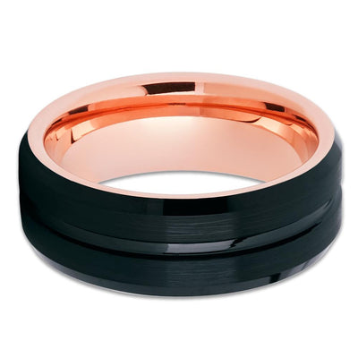 Black Tungsten Wedding Band - Rose Gold Tungsten Ring - 8mm - 6mm - Clean Casting Jewelry