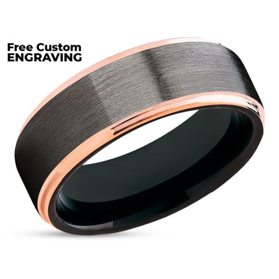 Gunmetal Wedding Ring - Rose Gold Tungsten Ring - Wedding Band - Rose Gold Ring