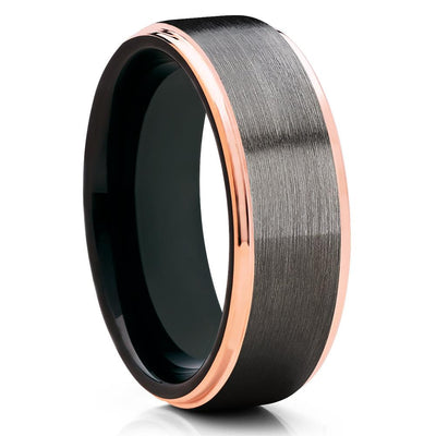Black Tungsten Wedding Ban d- Gunmetal - Rose Gold Tungsten - Gray Ring - Clean Casting Jewelry