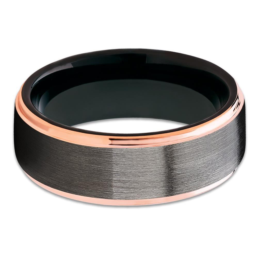 Black Tungsten Wedding Ban d- Gunmetal - Rose Gold Tungsten - Gray Ring - Clean Casting Jewelry