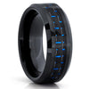 Black Tungsten Ring - Blue Carbon Fiber - Tungsten Wedding Band - 8mm - Clean Casting Jewelry