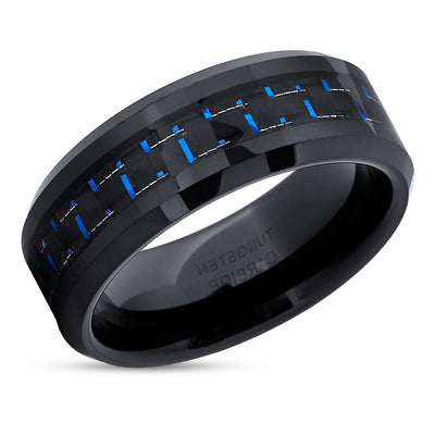Black Wedding Band - Carbon Fiber Wedding Ring - 8mm Wedding Ring - Black Ring