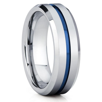 Blue Tungsten Wedding Ring - Blue Wedding Band - Shiny Polish - Ring - Clean Casting Jewelry