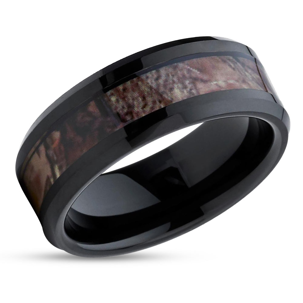 Camouflage Tungsten Ring - Black Tungsten Ring - Men's Tungsten Ring - Black Ring