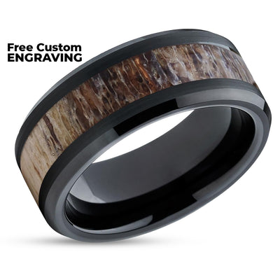 Tungsten Wedding Ring - Black Tungsten Ring - Antler Wedding Ring - Antler Wedding Band