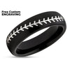 Baseball Wedding Ring - Black Tungsten Ring - Tungsten Carbide Ring - Black Ring