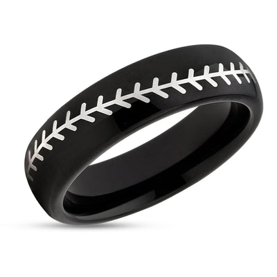 Baseball Wedding Ring - Black Tungsten Ring - Tungsten Carbide Ring - Black Ring