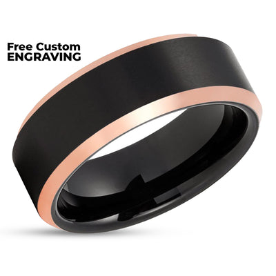 Rose Gold Tungsten Wedding Band - Rose Gold Ring - Black Tungsten Ring - Black Ring