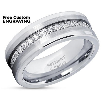 Men's Tungsten Wedding Band - Silver Tungsten Ring - 8mm Ring - Wedding Band