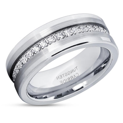 Men's Tungsten Wedding Band - Silver Tungsten Ring - 8mm Ring - Wedding Band