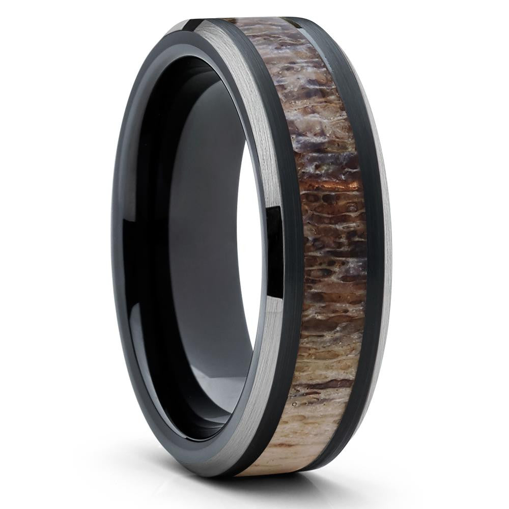 Deer Antler Wedding Ring - Black - Deer Antler Wedding Band - Tungsten Ring - Clean Casting Jewelry
