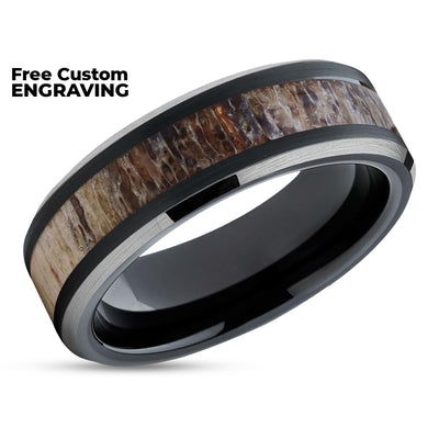 Deer Antler Wedding Ring - Black - Deer Antler Wedding Band - Tungsten Ring