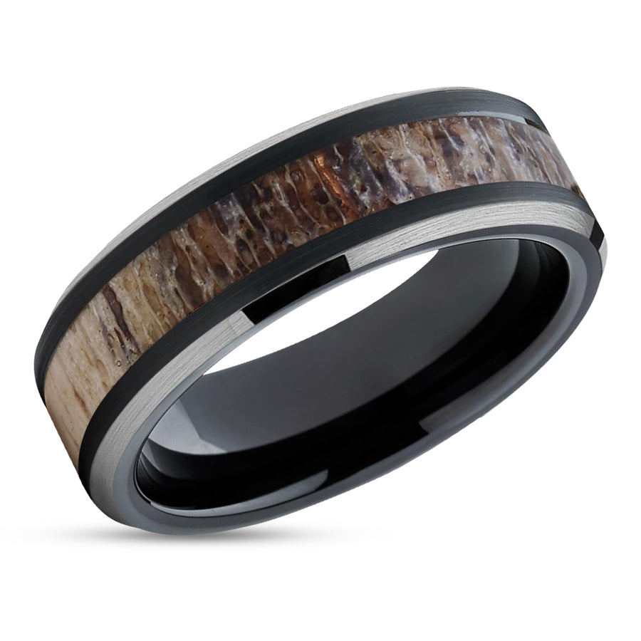 Deer Antler Wedding Ring - Black - Deer Antler Wedding Band - Tungsten Ring