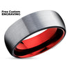 Red Tungsten Wedding - Tungsten Ring - Gray Tungsten Ring - Red Wedding Ring