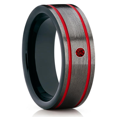 Red Tungsten Wedding Band - Ruby Ring - Black Tungsten Ring - 8mm - Clean Casting Jewelry