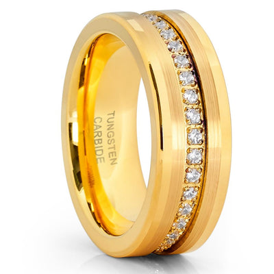 Yellow Gold Tungsten Wedding Band - 8mm - Yellow Gold Ring - Tungsten Ring - Clean Casting Jewelry
