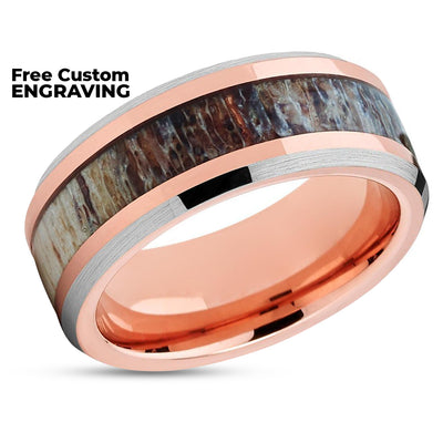 Deer Antler Tungsten Ring - Rose Gold Wedding Ring - Tungsten Carbide Ring - Engagement Ring