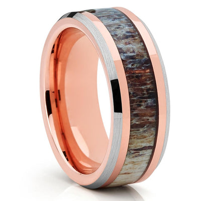 8mm - Deer Antler Wedding Band - Rose Gold - Tungsten Wedding Band - Clean Casting Jewelry