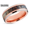 Rose Gold Wedding Ring - Deer Antler Ring - 6mm Wedding Ring - Antler Wedding Ring