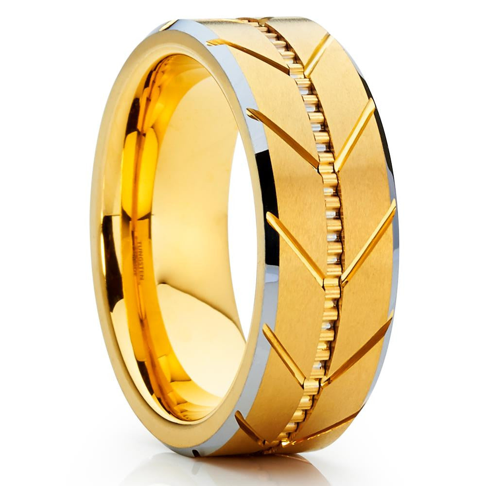 Yellow Gold Tungsten Ring - Wedding Band - 8mm - Yellow Gold Tungsten Band - Clean Casting Jewelry