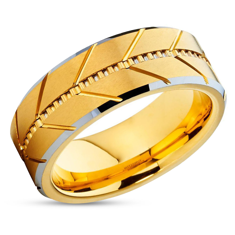 Yellow Gold Tungsten Ring - Wedding Band - 8mm - Yellow Gold Tungsten Band