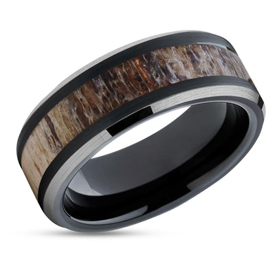 Deer Antler Tungsten Ring - Black Tungsten Ring - Engagement Ring - Tungsten Carbide Ring