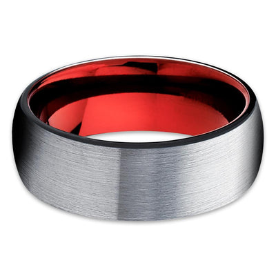 Red Tungsten Wedding - Tungsten Ring - Gray Tungsten Ring - Brush - Clean Casting Jewelry