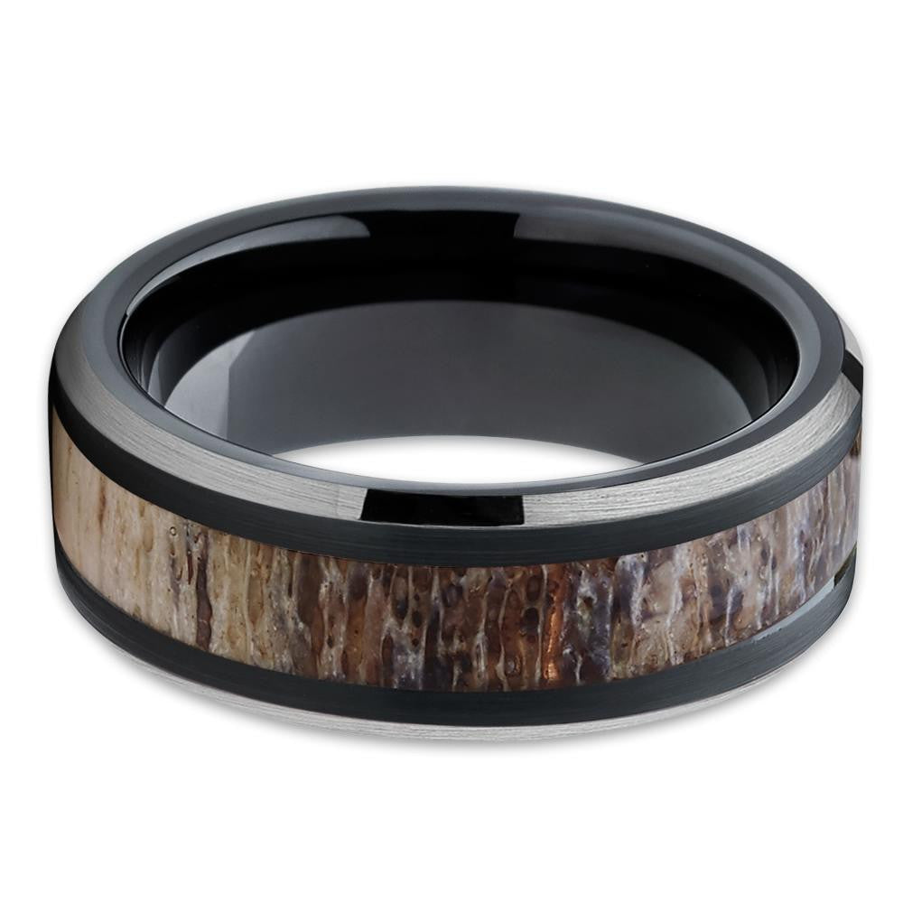8mm - Deer Antler Wedding Band - Black Ring - Tungsten Wedding Band - Ring - Clean Casting Jewelry
