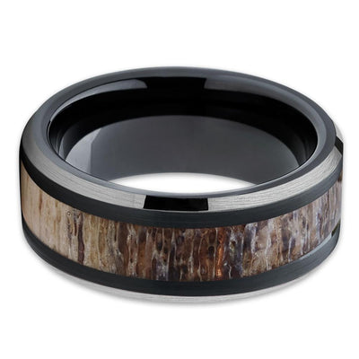 Deer Antler Wedding Band - Black - Deer Antler Ring - Tungsten Band - 10mm - Clean Casting Jewelry