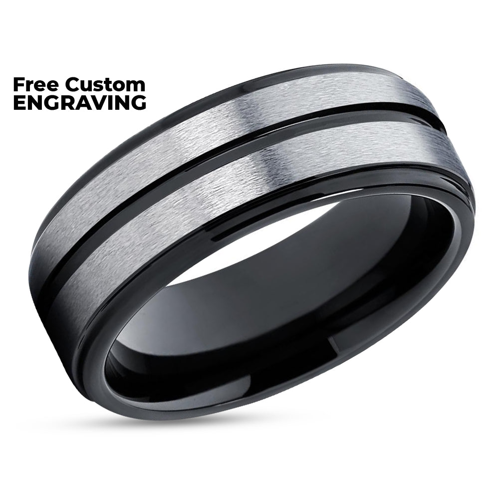 Black Tungsten Wedding Band - Gray Tungsten Ring - Men's Wedding Ring - Gray Ring