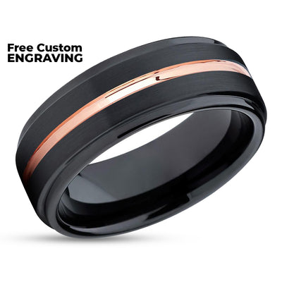 Black Tungsten Ring- Tungsten Wedding Band - Rose Gold - 7mm Wedding Band - Unique