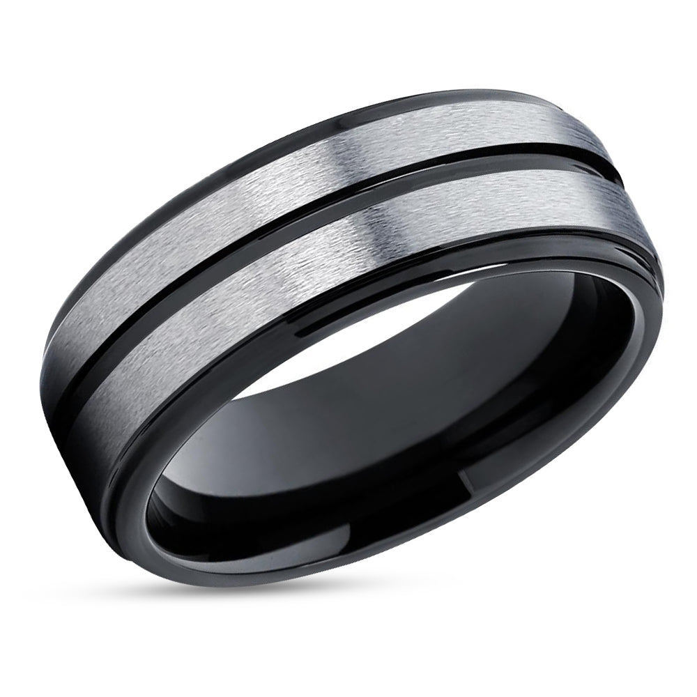 Black Tungsten Wedding Band - Gray Tungsten Ring - Men's Wedding Ring - Gray Ring