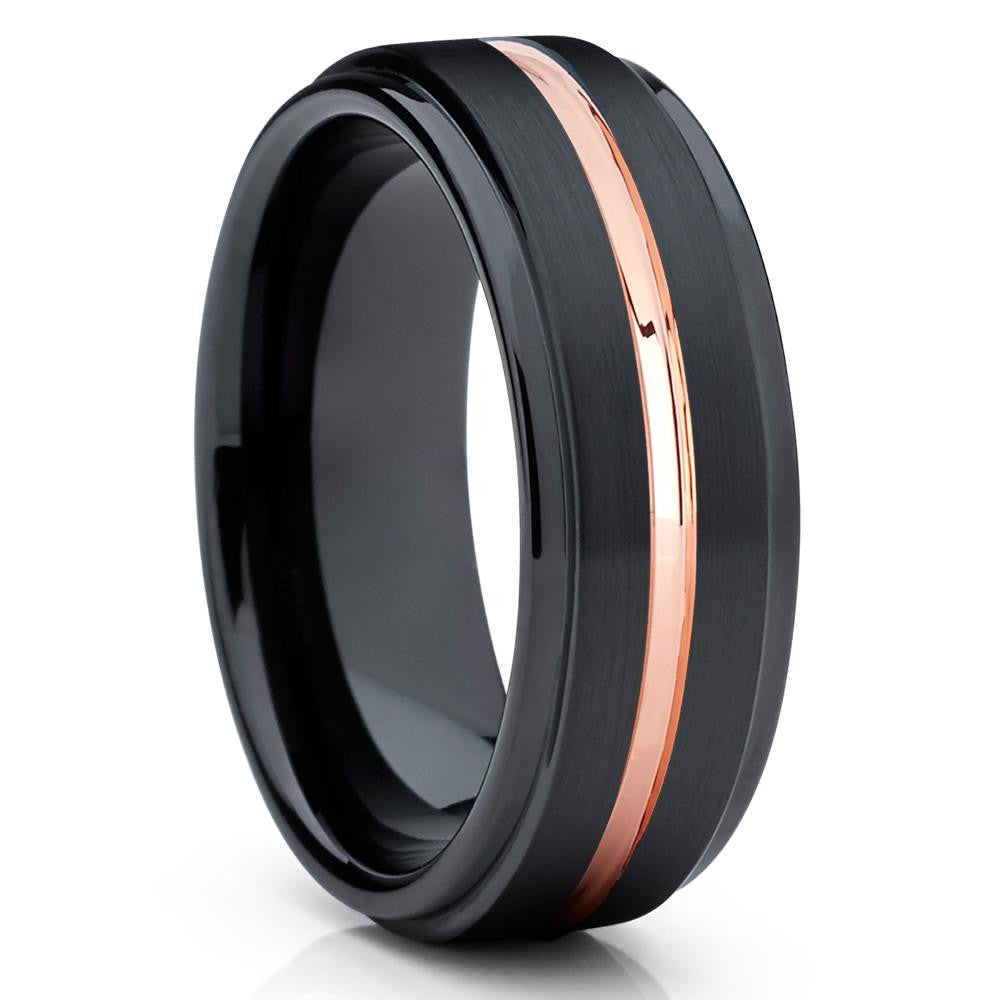 Black Tungsten Ring- Tungsten Wedding Band - Rose Gold - 7mm - Ring - Clean Casting Jewelry