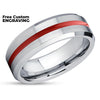 Red Tungsten Wedding Ring - Silver Wedding Ring - Red Tungsten Wedding Band - Ring