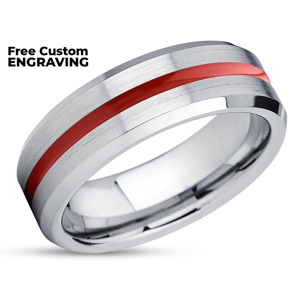 Red Tungsten Wedding Ring - Silver Wedding Ring - Red Tungsten Wedding Band - Ring