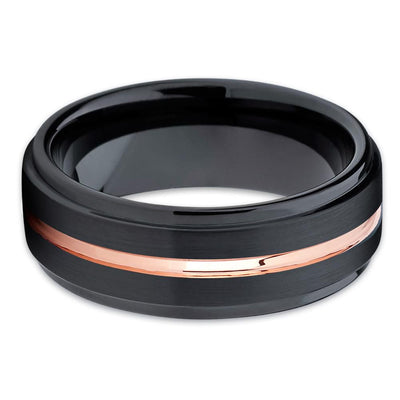Black Tungsten Ring- Tungsten Wedding Band - Rose Gold - 7mm - Ring - Clean Casting Jewelry
