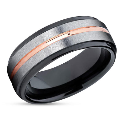 7mm Wedding Ring - Black Wedding Ring - Rose Gold Tungsten Ring - Ring - Silver Ring
