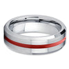 Red Tungsten Wedding Band - 7mm - Silver Tungsten Ring - Red Tungsten - Clean Casting Jewelry