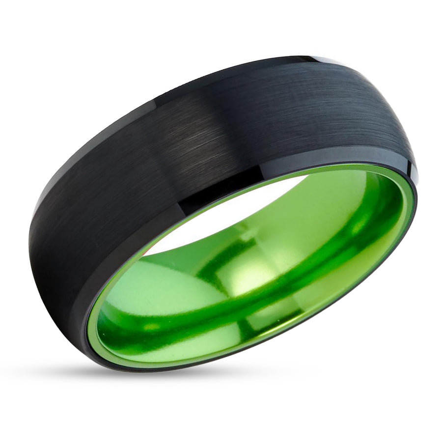 Green Tungsten Wedding Band - Black Tungsten Ring - Green Wedding Band - 8mm Ring