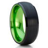 Green Tungsten Wedding Band - Black Tungsten Ring - Green Wedding Band - Clean Casting Jewelry