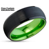 Green Tungsten Wedding Band - Black Tungsten Ring - Green Wedding Band - 8mm Ring