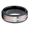 Black Tungsten Wedding Band - 7mm - Rose Gold Tungsten Ring - Brush - Clean Casting Jewelry
