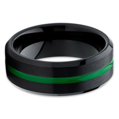 Green Tungsten Wedding Ring - Black Band - Green Tungsten Band - Clean Casting Jewelry