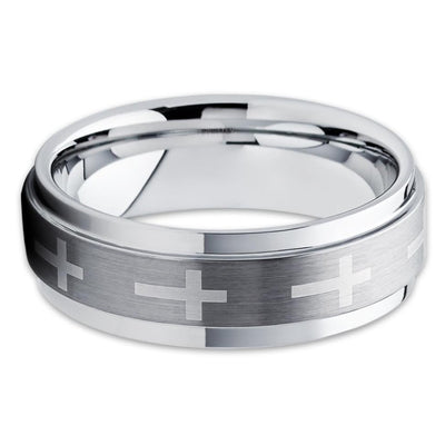 Christian Ring - Tungsten Wedding Band - Cross - Tungsten Wedding Ring - Clean Casting Jewelry