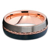 Rose Gold Tungsten Wedding Band - Gunmetal - Rose Gold Tungsten - 8mm - Clean Casting Jewelry