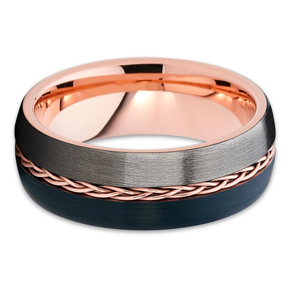 Rose Gold Tungsten Wedding Band - Gunmetal - Rose Gold Tungsten - 8mm - Clean Casting Jewelry