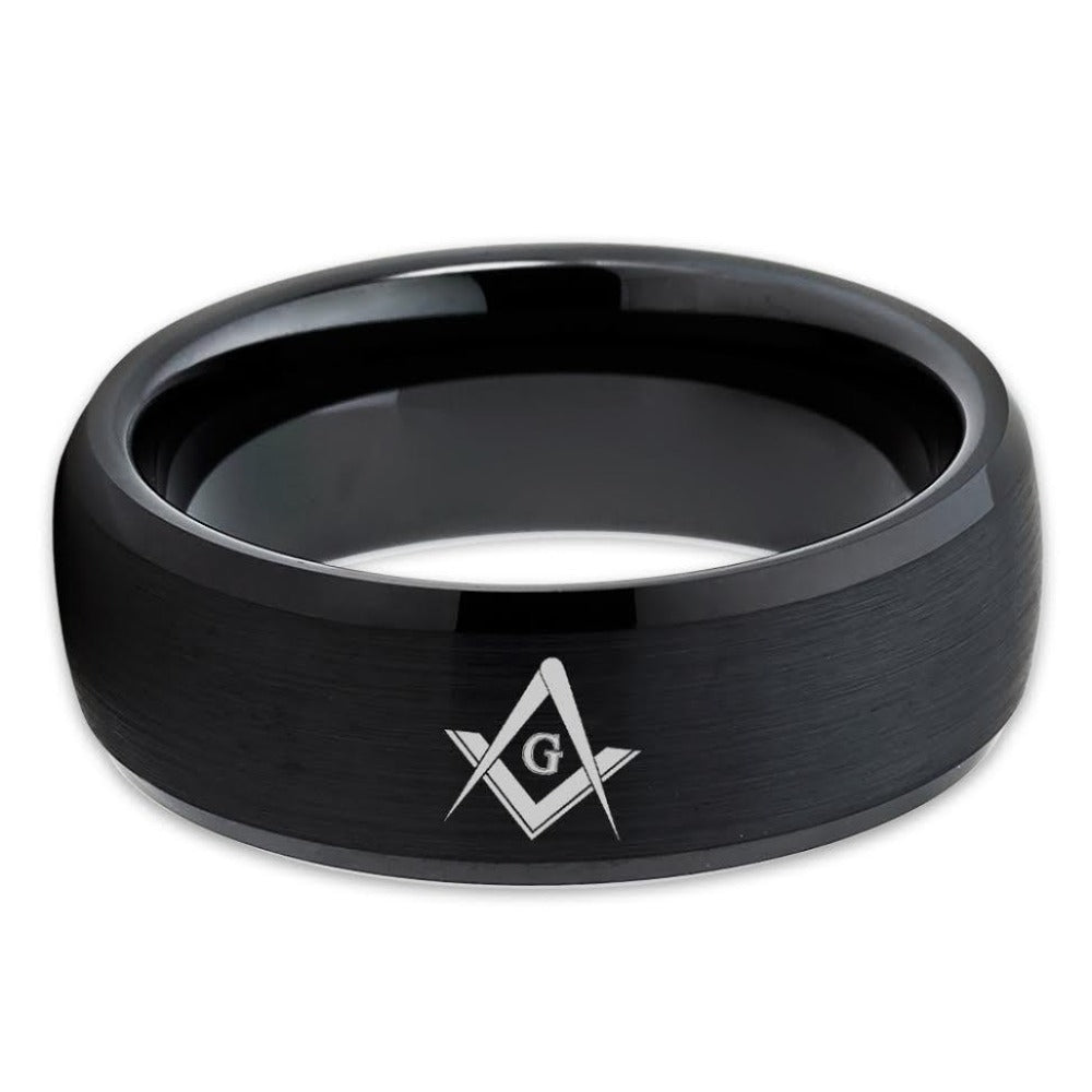 Masonic Wedding Band - Black Tungsten Ring - Masonic Wedding Ring - 8mm - Clean Casting Jewelry