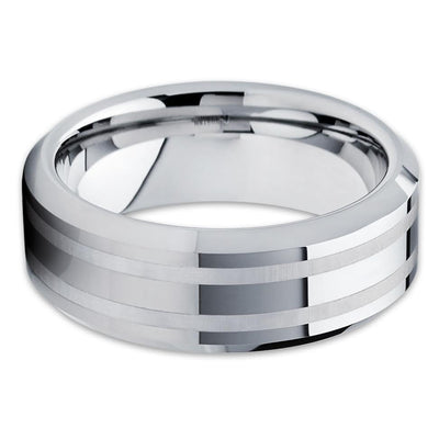Silver Tungsten Ring - Tungsten Wedding Band - Tungsten Carbide - Groove - Clean Casting Jewelry