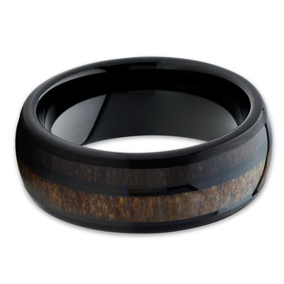 Deer Antler Wedding Band - Tungsten -Cherry Wood - Antler Ring - Black Ring - Clean Casting Jewelry