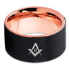 Masonic Wedding Band - Black Tungsten Ring - Masonic Wedding Ring - Brush - Clean Casting Jewelry